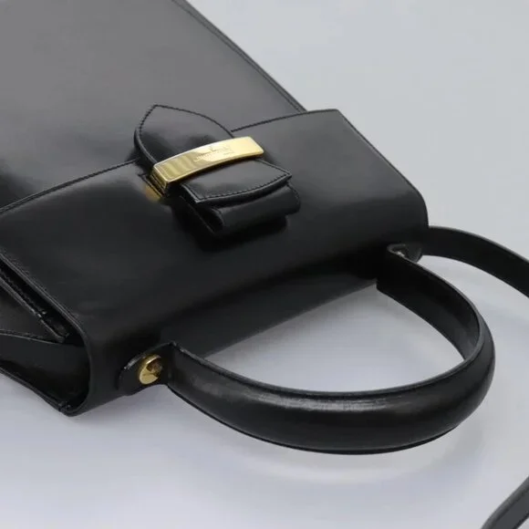 Salvatore Ferragamo Hand Bag Leather 2way Black Gold Auth 124649